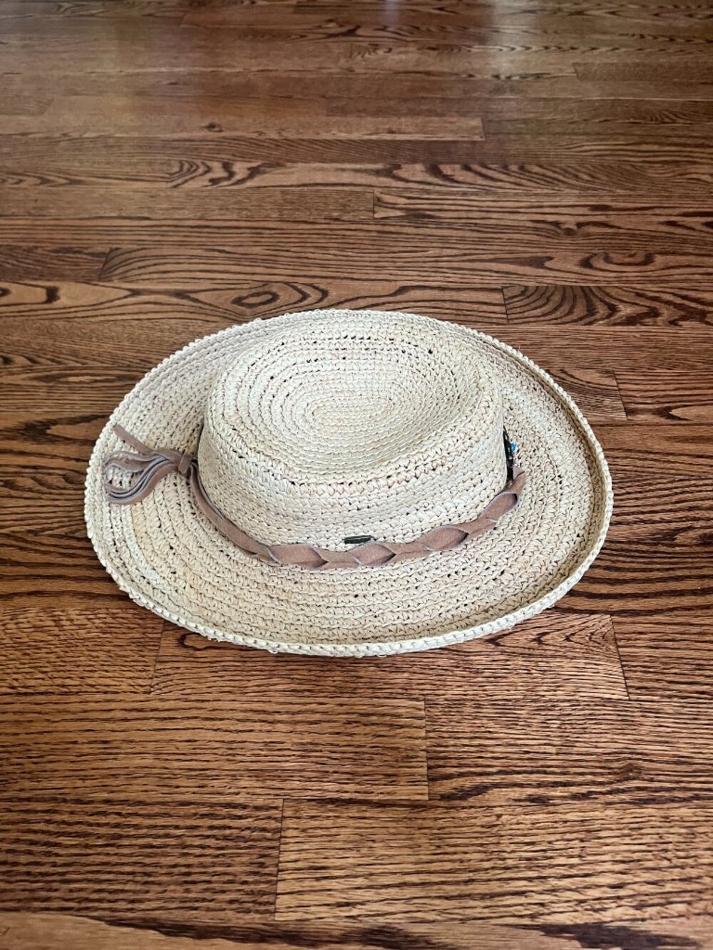 Scala Raffia Straw Sun Hat Wide Rolled Brim Natural Woven Beach Garden Resort - Picture 3 of 10